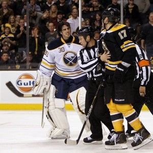 Milan Lucic hit on Ryan Miller