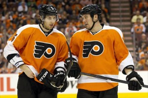 Flyers defensemen Braydon Coburn and Nicklas Grossman (Christopher Szagola-USA TODAY Sports)