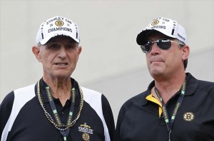 Jeremy Jacobs, left, and team president Cam Neely