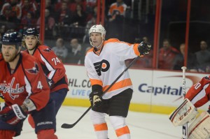 John Erskine and John Carlson against the Philadelphia Flyers on Friday night. (Tom Turk/THW)