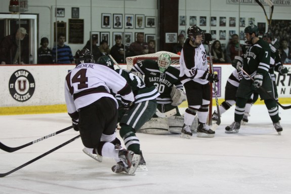 Shayne Gostisbehere roofs a shot against Dartmouth [photo: Marilyn Zube]