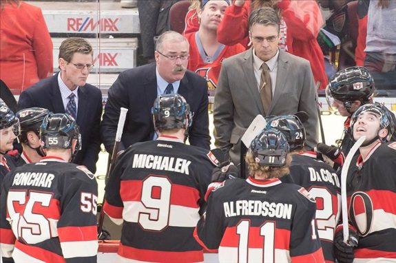 Mark Reeds, Paul MacLean, and Dave Cameron. (Marc DesRosiers-USA TODAY Sports)