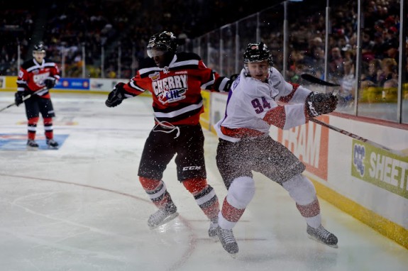 Nick Sorense goes for a check along the boards [photo: David Chan]