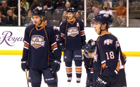 Hall, Eberle, Schultz and Nugent-Hopkins earlier this season (Ross Bonander / THW)