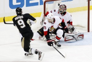 Pascal Dupuis tallies his first career shorthanded goal last night against the Ottawa Senators (Charles LeClaire-USA TODAY Sports)