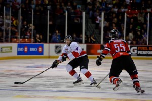 Samuel Morin playing for Team Cherry in the Top Prospect Game [photo: David Chan]