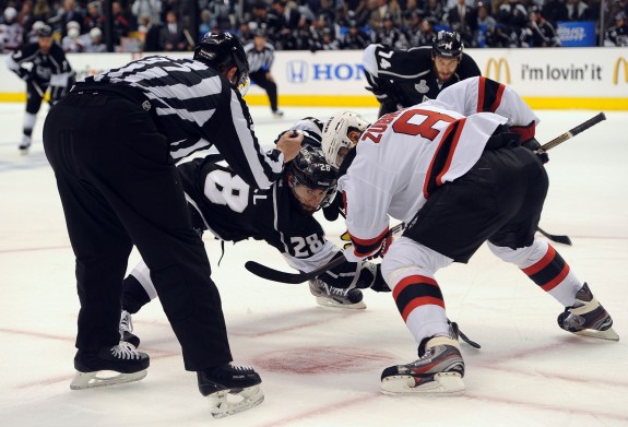 Dainius Zubrus faces off against Jarret Stoll of the Los Angeles Kings during Game 6 of the SC Finals. (Jayne Kamin-Oncea-USA TODAY Sports)