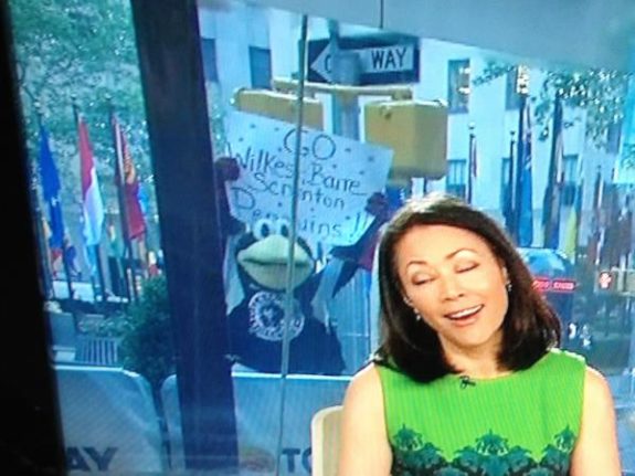 Tux made a cameo appearance on the Today show in 2012 prior to the Penguins' 2012 Calder Cup run. (GIF via NBC)