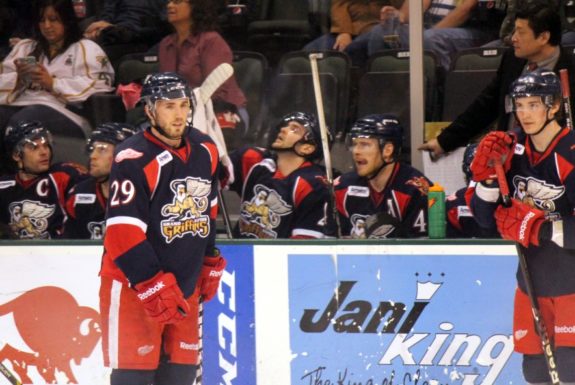 Grand Rapids Griffins bench (Ross Bonander / THW)