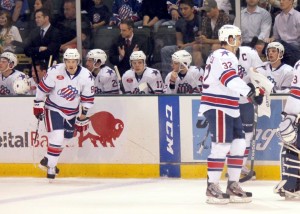 Rochester Americans bench (Ross Bonander / THW)