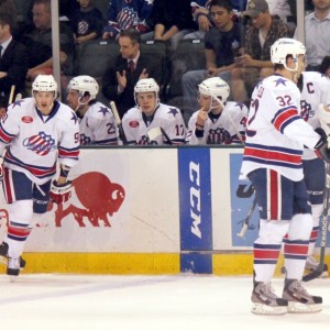 Rochester Americans bench (Ross Bonander / THW)