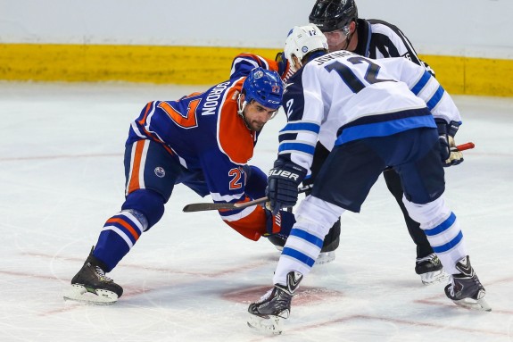 Olli Jokinen takes face-offs in all situations for Winnipeg. (Sergei Belski-USA TODAY Sports)