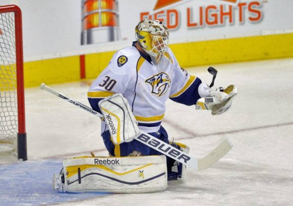 Carter Hutton led the Predators to a 3-2 OT win on Thursday (Bruce Fedyck-USA TODAY Sports)