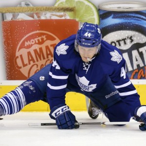 Young Morgan Rielly dons the legendary blue and white of the Toronto Maple Leafs (Tom Szczerbowski-USA TODAY Sports)