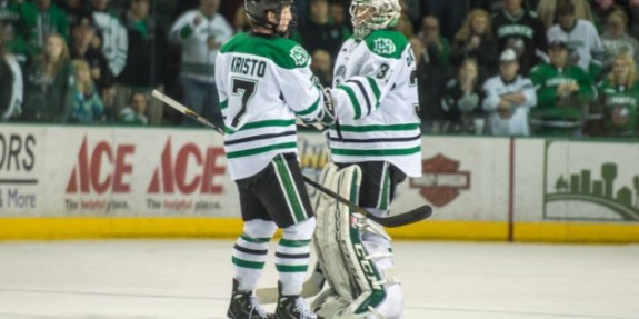 UND goalie Zane Gothberg, Eric Classen UND Sports