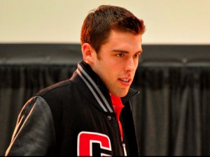 Brandon Gormely, currently of the Portland Pirates, as a member of Team Canada at the 2012 World Junior Championships