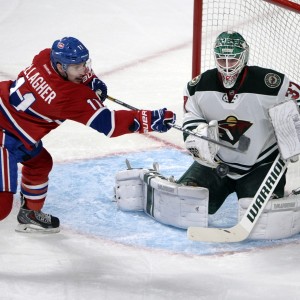 Brendan Gallagher and former-Minnesota Wild goalie Josh Harding