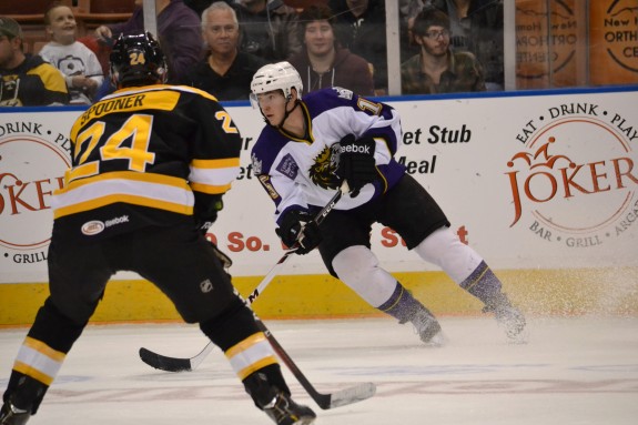 Monarchs RW Brandon Kozun stops and looks for a pass in a game this past weekend against Providence. (Josh Weinreb Photo)