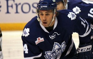 Josh Leivo of the Toronto Marlies had a hat trick in a win against the Utica Comets. (Ross Bonander/THW)