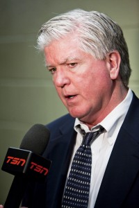 Brian Burke talking to TSN in 2009 (Wikipedia Commons)