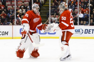 Jonas Gustavsson (50) has beeen a major factor in the Red Wings' success this year. (Rick Osentoski-USA TODAY Sports)