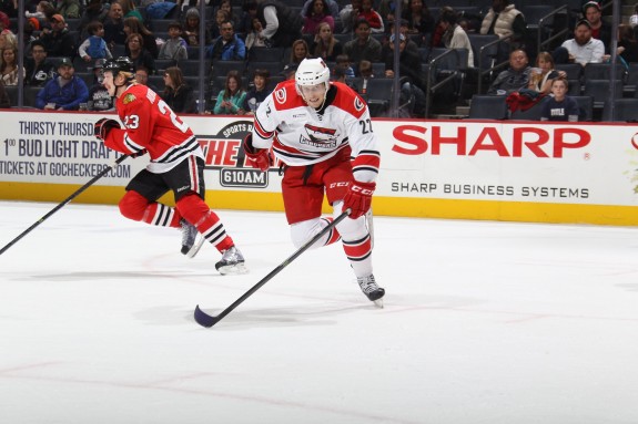 Jared Staal plays a pivotal role with the Checkers. Photo Credit: (Gregg Forwerck/Charlotte Checkers)  
