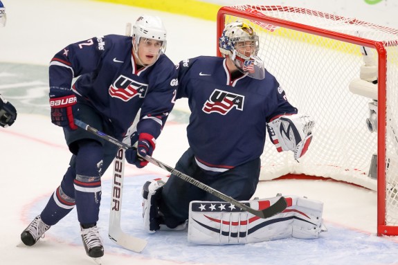 Brady Skjei and Jon Gillies of Team USA – 2014 World Juniors (WJHC)