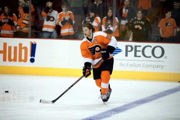 Claude Giroux (above) and Jakub Voracek have combined for 242 points over the past two seasons with the majority of their time spent on the same line together.