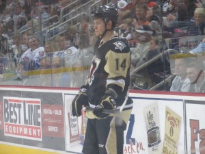 Wilkes-Barre/Scranton Penguins forward Tom Kuhnhackl is enjoying a bounce back year after sustaining a season-ending injury in his 2012-13 rookie campaign. (Alison Myers/THW) 