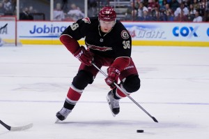 Phoenix Coyotes forward Rob Klinkhammer moves the puck during a recent home game at Jobing.com arena (Matt Kartozian-USA TODAY Sports)