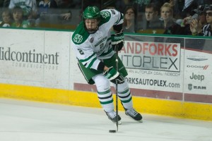 UND defenseman Troy Stecher, Eric Classen UND Athletics 