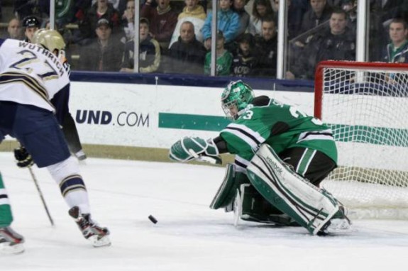 ND goalie Clarke Saunders, (Eric Classen/UND Athletics)