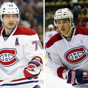 Montreal Canadiens defensemen Andrei Markov and Alexei Emelin