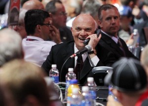 Lou Lamoriello, President/General Manager of the New Jersey Devils, at the 2013 NHL Entry Draft at the Prudential Center (Ed Mulholland-USA TODAY Sports).