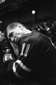 New York Ranger Vic Hadfield sits in the penalty box, 1966 