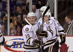 The Hershey Bears celebrate after a goal against the St. John's IceCaps (stat19/flickr)