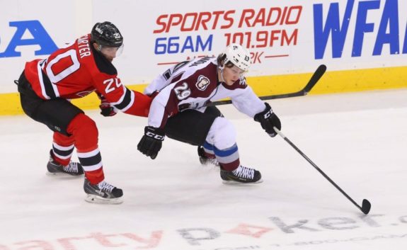 MacKinnon in his first NHL season, playing against the NJ Devils.