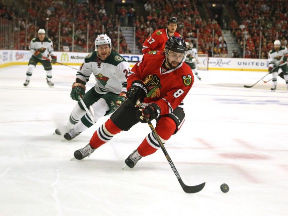 (Dennis Wierzbicki-USA TODAY Sports) Chicago's Nick Leddy seems to be slipping down the depth chart a little bit and will need a big year to ensure he remains part of the Blackhawks' core in the future.