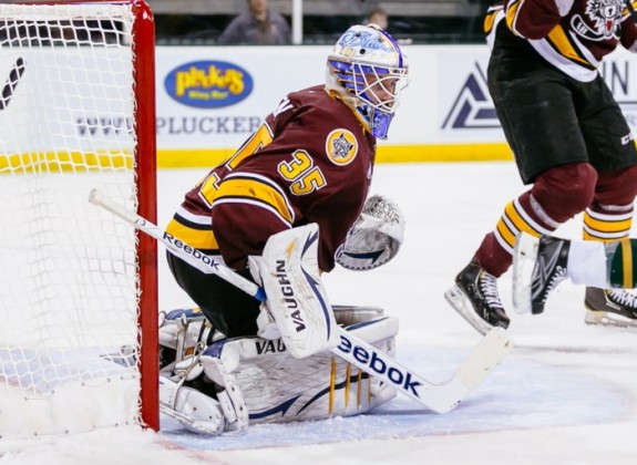 Blues prospect Jake Allen in a mid-season game (Credit: Texas Stars Hockey)