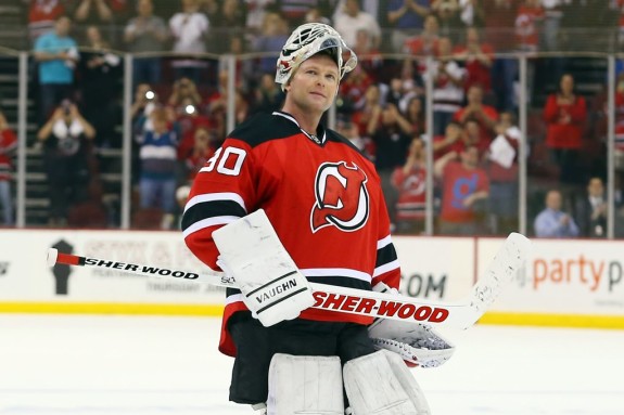 (Ed Mulholland-USA TODAY Sports) It was strange to see the New Jersey Devils start a season without Martin Brodeur between the pipes. That torch has been passed to Cory Schneider, with Brodeur currently on the sidelines as an unrestricted free agent but still wanting to resume his career with a Stanley Cup contender. Brodeur has been staying in shape by practising with the QMJHL's Gatineau Olympiques, alongside his son and fellow goalie Anthony, a New Jersey prospect.