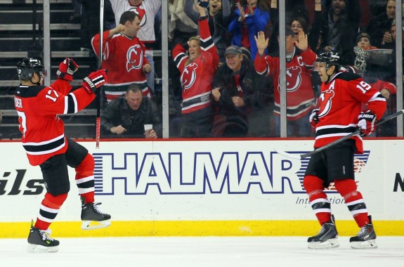 Travis Zajac & Michael Ryder in happier times for the Devils. (Ed Mulholland-USA TODAY Sports)