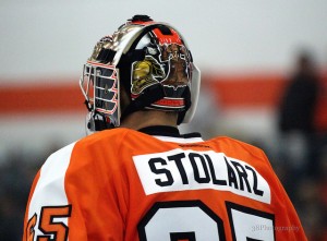 Anthony Stolarz started the first half of the rookie game against the Washington Capitals [photo: Amy Irvin]