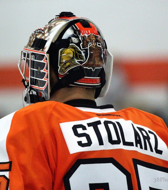 Anthony Stolarz started the first half of the rookie game against the Washington Capitals [photo: Amy Irvin]