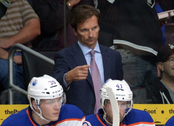 Dallas Eakins coaching the Edmonton Oilers