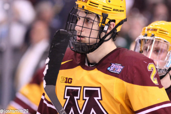 Minnesota Golden Gophers Defenseman Brady Skjei at the 2014 Frozen Four