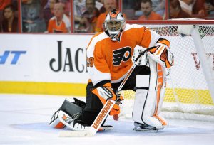 Ray Emery and his career-high 3.34 goals against average will have to keep prospect Anthony Stolarz on the bench. (Eric Hartline-USA TODAY Sports)