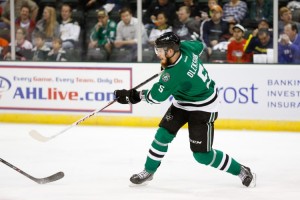 Jamie Oleksiak, who has played in just 11 games for the Stars this season, is currently on a conditioning assignment with the Texas Stars. (Michael Connell/Texas Stars Hockey)
