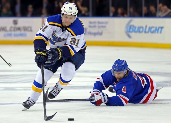 Vladimir Tarasenko has elevated his game with St. Louis this season, and his team leads the Central division. (Adam Hunger-USA TODAY Sports)