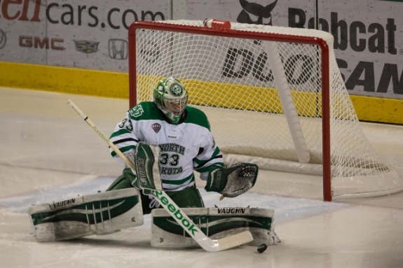 UND Goalie Cam Johnson, (Peter Bottini, UND Athletics)