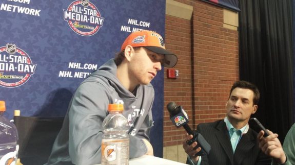 Philadelphia Flyers captain Claude Giroux prefers to play against his current teammate, Jakub Voracek, in Sunday's NHL All-Star Game. (Credit: Andy Dudones/Staff)